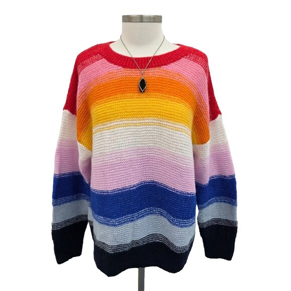 Old Navy Womens L Rainbow Striped Sweater Multicolor Knit Colorful Preppy Casual - Picture 2 of 16